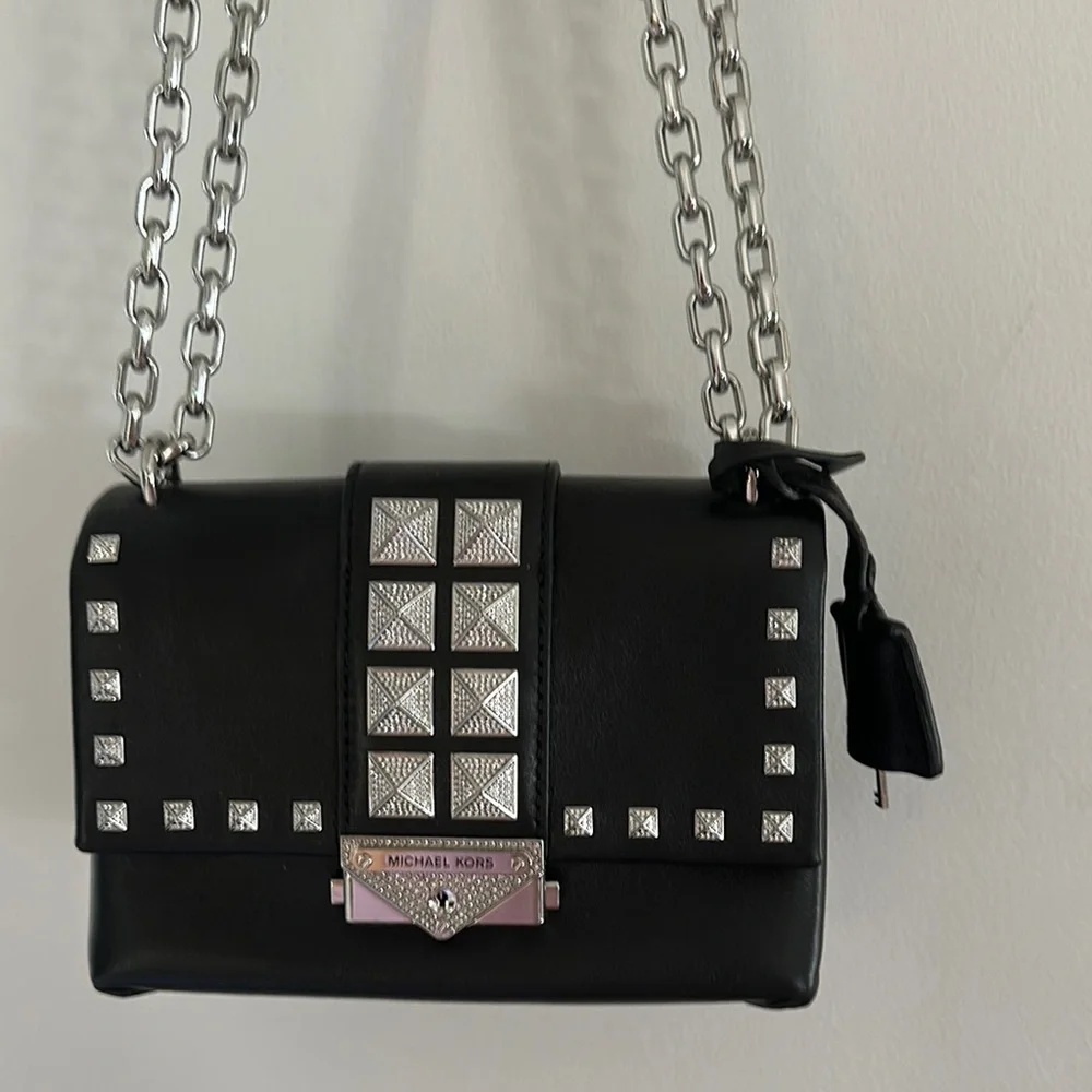 Michael Kors Black and Silver Crossbody Bag with Studded Details